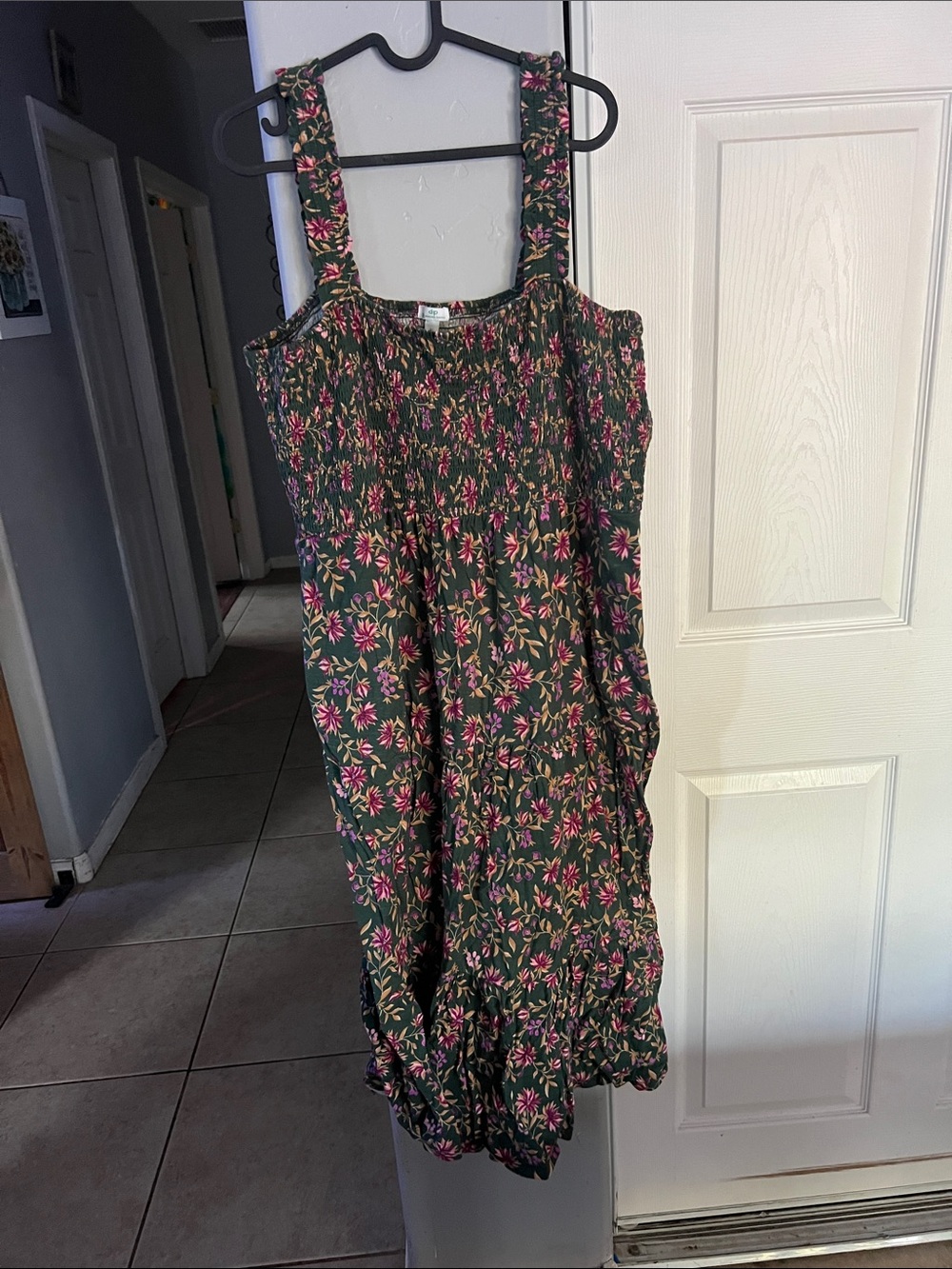 dip Green Floral Sundress with Pink Flowers